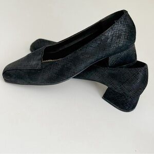 California Magdesians Black Leather Block Heel Pumps Womens 8 Square Toe Work